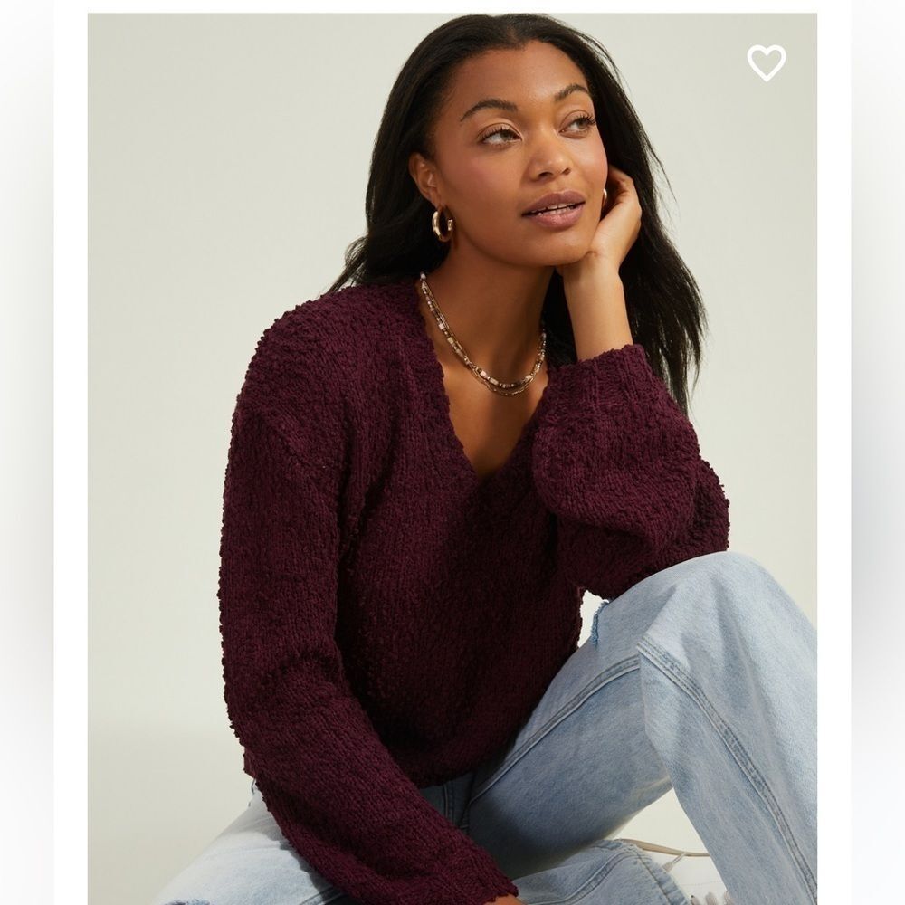 Altar'd State Plum Long Sleeved Cropped Popcorn Knit Sweater Sz M/L